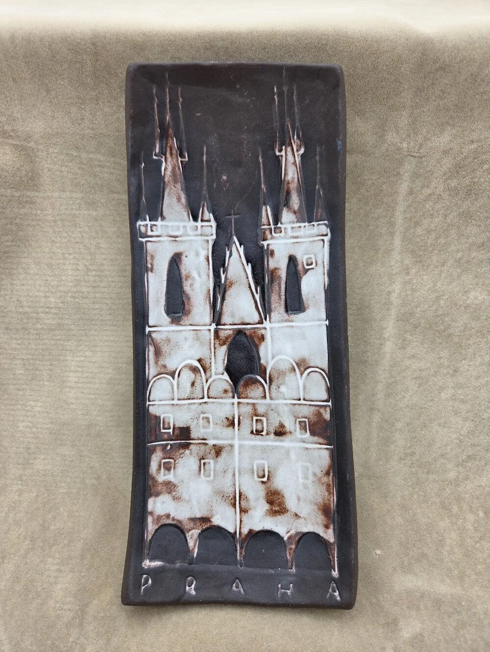 Vintage Mid Century Modern Keramia Znaim Ceramic Pottery Tile PRAHA Prague Czech